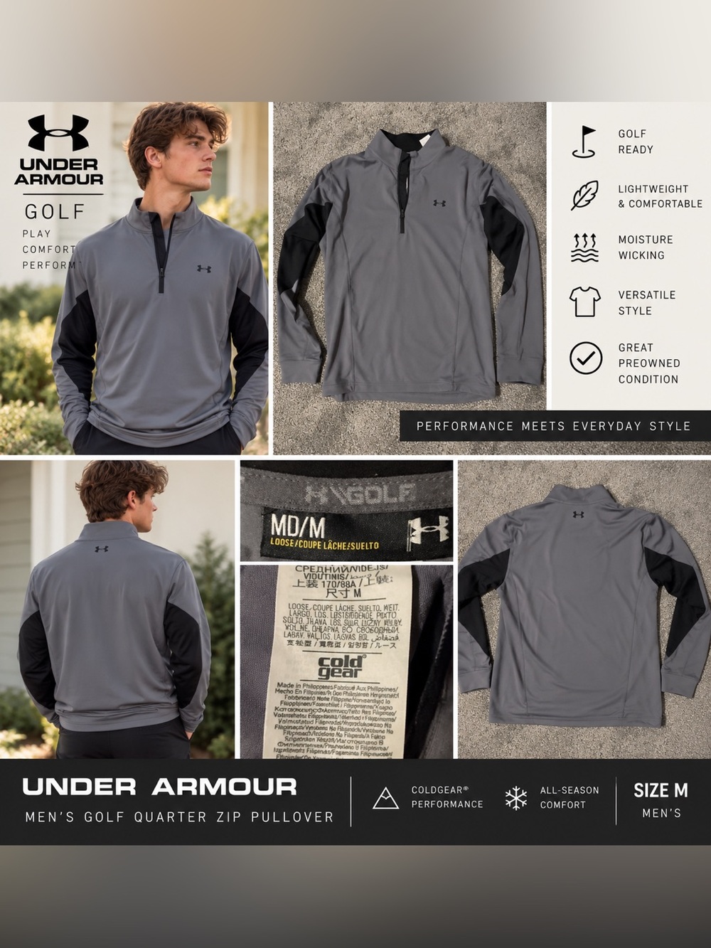 Under Armour Men's Performance Quarter-Zip Pullover - Gray & Black